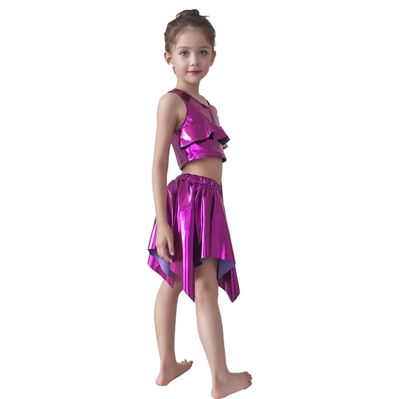 XIYON Cute Clothes For Girls Performance Outfit Glossy Sleeveless Vest With Ruffle Hem Photography Elastic Choir Solid Color 10-12 Years