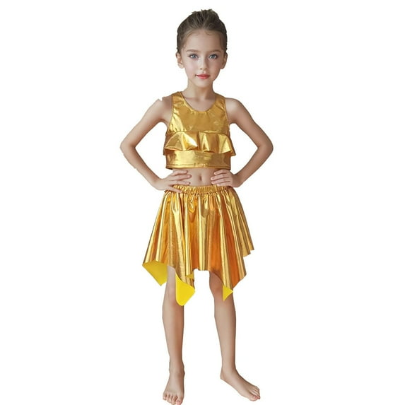 XIYON Cute Clothes For Girls Performance Outfit Glossy Sleeveless Vest With Ruffle Hem Photography Elastic Choir Solid Color 7-9 Years
