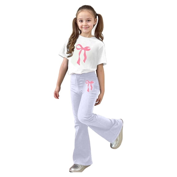 XIYON Cute Clothes For Girls Stylish Girls Casual Outfit Flared Pants With Short Sleeve Top Comfortable Playwear 2 Piece Summer 150