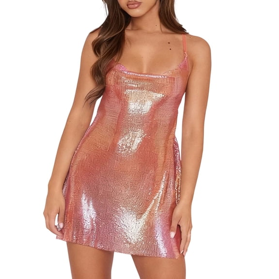 XIYON Dress For Women Bodycon Sleeveless Slit Spaghetti Strap Dress With Backless Design And Sequin Details For Evening Party Club Wear Fashion