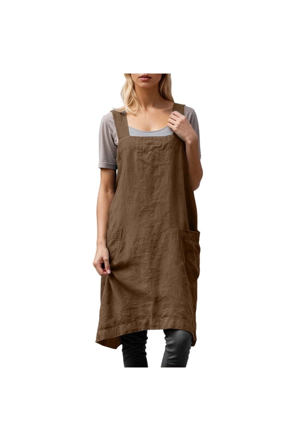 Dress For Women Linen Pinafore Square Apron Garden Work Pinafore Dress Fashion
