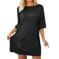 thumbnail image 1 of XIYON Dress For Women Sparkly Sequin Casual Dress For Short Sleeve Crew Neck Loose Fit Party Wear Elegant Tunic Top Daily Outfits Comfortable Club Night Outing Versatile Ladies Apparel Elegant, 1 of 5