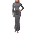 thumbnail image 1 of XIYON Dresses For Women Elegant Casual Bodycon Midi Dress With Stand Collar Long Sleeves And Waist Tucking Ruffle Details For Daily Wear Outfit Vacation, 1 of 5