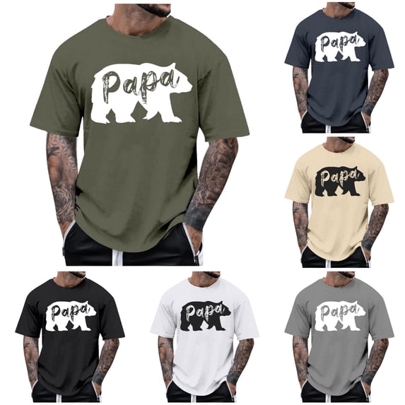 XIYON Father's Day Mens T Shirt Short Sleeve Round Neck Letter Print Summer Loose Fit Fashion Tee Top For Casual Daily Wear And Outdoor Activities,Green,XXXL