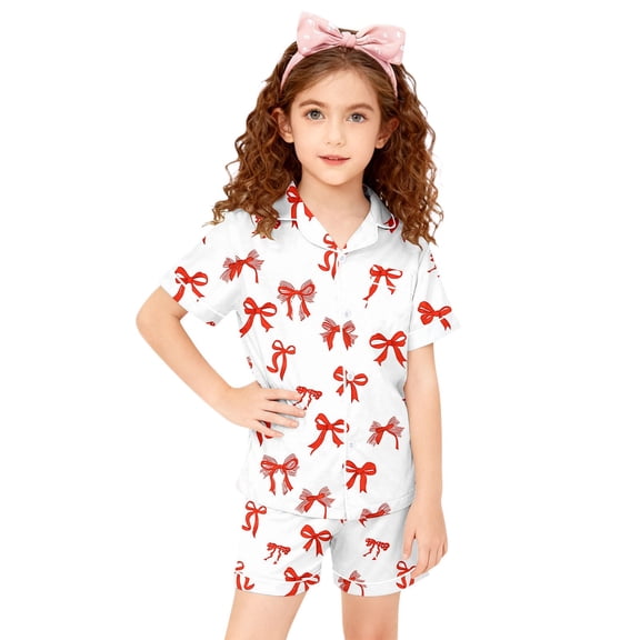 XIYON Girl Clothes Girls Casual 2 Piece Outfit Short Sleeve Tee And Printed Shorts Playwear Summer Comfort For Toddlers And Kids 12-13 Years