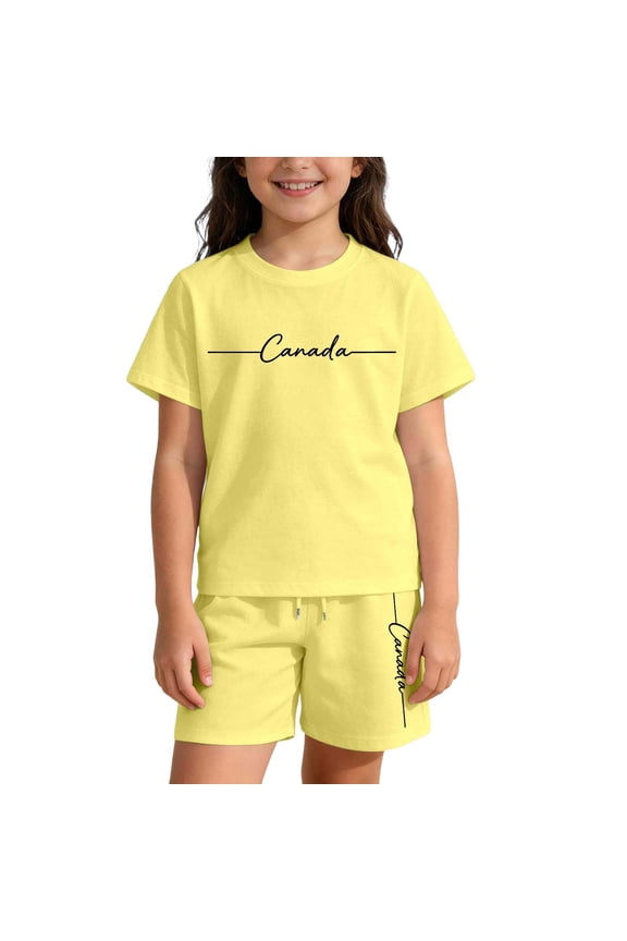 Girl Clothes Girls Casual Letter Print Top And Shorts For Kids Unisex Top And Bottom Outfit For Everyday Wear Relaxed Fit Comfortable Kids Clothing