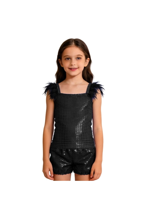 Girl Clothes Girls Glam Performance Outfit Sequin Sleeveless Top And Shorts For Stage Show Party 2-3 Years