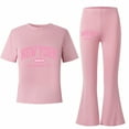 thumbnail image 1 of XIYON Girl Clothes Girls Summer Casual Outfit Letter Printed Short Sleeve Top With Flare Leg Pants Fashion Toddler Teen 2 Piece Set 7-8 Years, 1 of 3