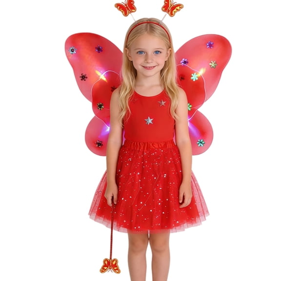 XIYON Girl Clothes Glowing Fairy For Girls With Light Up Wand And Floral 4 Piece Dress Up Play One Size