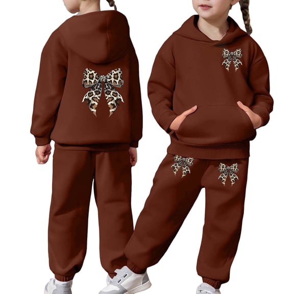 XIYON Girl Clothes Stylish Kids Casual Wear With Bow Printed Design Cozy Pullover Hoodie And Jogger Pants For Girls 10-11 Years