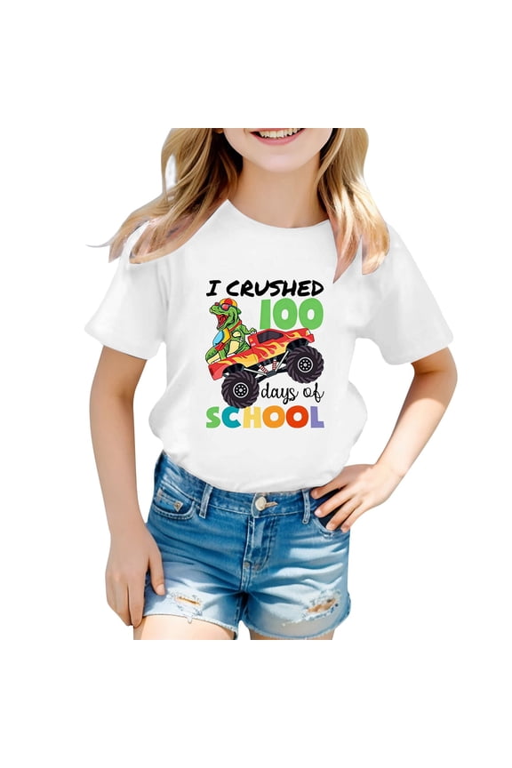 Girl's T Shirts Girls Graphic Short Sleeve Tee For Back To School Soft Casual Top With Cute Print Crew Neck Comfortable Everyday Shirt Soft Breathable Tops 6-7 Years