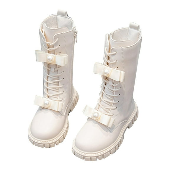 XIYON Girls Boots For Toddler Girls Winter Fashion Boots Warm Long Calf Height Leather Booties For Kids Stylish Boots Non- Comfortable 4.5-5 Years