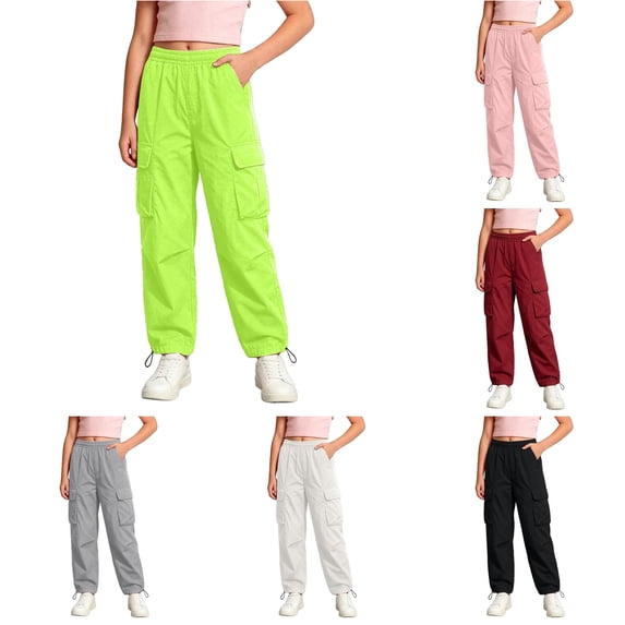 XIYON Girls Cargo Pants Casual Trousers for Outdoor Daily Wear Comfortable Streetwear Pants for Girls 13-14 Years