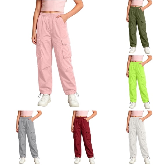 XIYON Girls Cargo Pants Casual Trousers for Outdoor Daily Wear Comfortable Streetwear Pants for Girls 9-10 Years