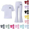 thumbnail image 1 of XIYON Girls Clothes Bow Print Short Sleeve Top and Flared Pants 2 Piece Outfit Set for Kids, 1 of 4