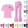 thumbnail image 1 of XIYON Girls Clothes Bow Print Short Sleeve Top and Flared Pants 2 Piece Outfit Set for Kids, 1 of 4