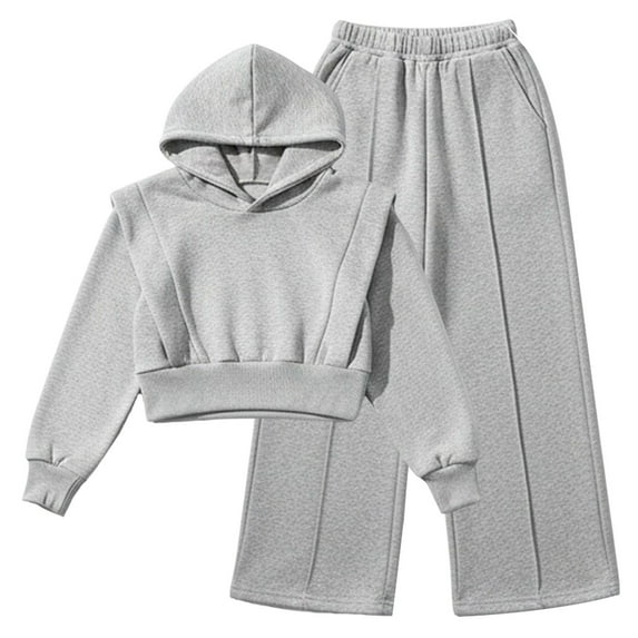 XIYON Girls Clothing Set Casual Hooded Jacket And Straight Leg Pants Outfit For And Fall Comfortable 2 Piece Loungewear 11-12 Years