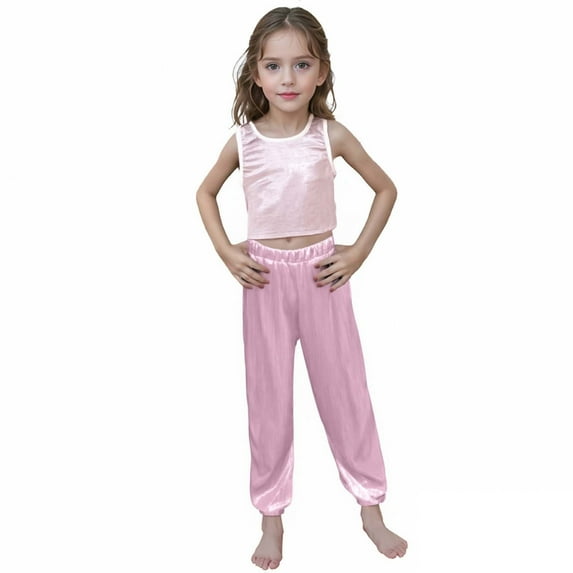 XIYON Girls Clothing Set Solid Color Children's Art Performance Long Pants 9-10 Years