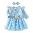 thumbnail image 1 of XIYON Girls Clothing Set Toddler Girl Floral Mesh Dress With Detachable Bow Headband And Matching Jacket For And Fall Seasonal Outfits 9-12 Months, 1 of 9