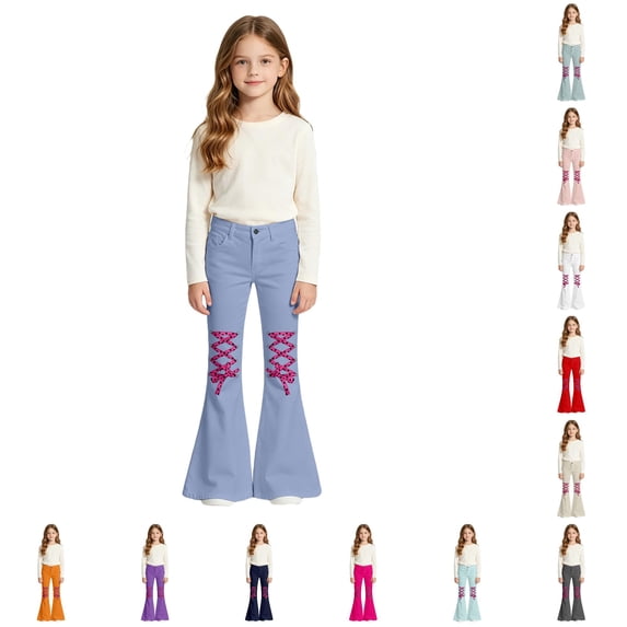 XIYON Girls Flare Pants High Waist Bell Bottoms Kids Stylish Casual Trousers with Pockets for Daily Wear 11-12 Years