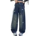 thumbnail image 1 of XIYON Girls Jeans Girl's Stretch Denim Pants Wide Leg Straight Fit Casual Comfort Elastic Waist Soft Breathable Trousers For Everyday Wear 11-12 Years, 1 of 9