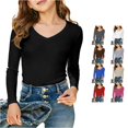 thumbnail image 1 of XIYON Girls Long Sleeve T Shirts Ribbed V Neck T Shirt Comfortable Stretchy Slim Fit Top For Kids And Tweens Soft Breathable Daily Wear 13-14 Years, 1 of 4