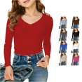 thumbnail image 1 of XIYON Girls Long Sleeve T Shirts Ribbed V Neck T Shirt Comfortable Stretchy Slim Fit Top For Kids And Tweens Soft Breathable Daily Wear Classic 8-9 Years, 1 of 4