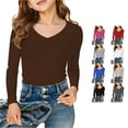 thumbnail image 1 of XIYON Girls Long Sleeve T Shirts Ribbed V Neck T Shirt Comfortable Stretchy Slim Fit Top For Kids And Tweens Soft Breathable Daily Wear Fashion 13-14 Years, 1 of 4