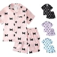 thumbnail image 1 of XIYON Girls Pajamas Set Bow Satin Sleepwear Short Sleeve Jammies For Kids Button Up Nightwear For Kids Comfortable Classic 5-6Years, 1 of 3