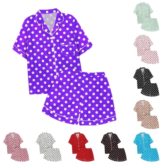 XIYON Girls Pajamas Set Children's Polka Dot Short Sleeved Button Up Top Shorts Pajama Set Nightwear Sleepwear Homewear 2-3 Years
