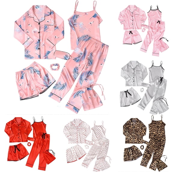 XIYON Girls Pajamas Set Leopard Print 7 Pcs Sleepwear Loungewear Outfit For Kids Comfortable Homewear Classic 10-11 Years