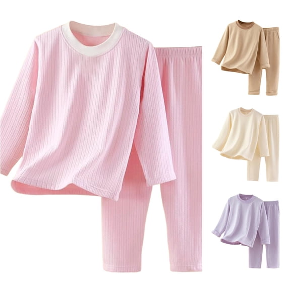 XIYON Girls Pajamas Set Winter Long Sleeve Sleepwear Cozy Thermal Loungewear For Kids Soft Casual Home Outfit Comfortable Fall Winter Comfort 6-7 Years