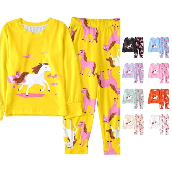 XIYON Girls Pajamas Set Winter Long Sleeve Sleepwear Top And Pants Comfortable Loungewear For Kids Soft Two Piece Outfit Comfort 3-4 Years