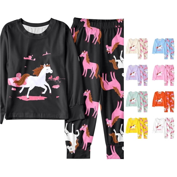 XIYON Girls Pajamas Set Winter Long Sleeve Sleepwear Top And Pants Comfortable Loungewear For Kids Soft Two Piece Outfit Homewear 6-7 Years