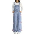 thumbnail image 1 of XIYON Girls Pants Girl's Denim Overalls Snowflake Washed Wide Leg Jumpsuit With Bow Casual Fashion For Girl's 12-13 Years, 1 of 5