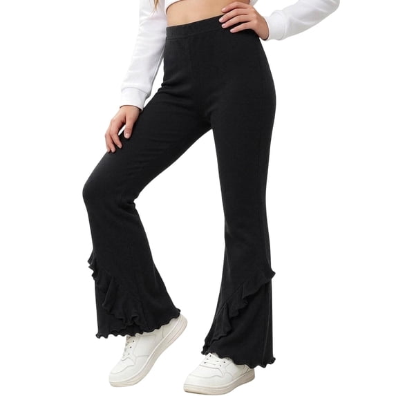 XIYON Girls Pants Solid Color Ruffled Flare Pants Kids Comfortable Trousers for Play and Everyday Wear