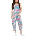 thumbnail image 1 of XIYON Girls Printed Casual V Spaghetti Jumpsuits Solid Color Loose Casual Romper With Pocket Spring Summer Onesie 4-5 years, 1 of 6