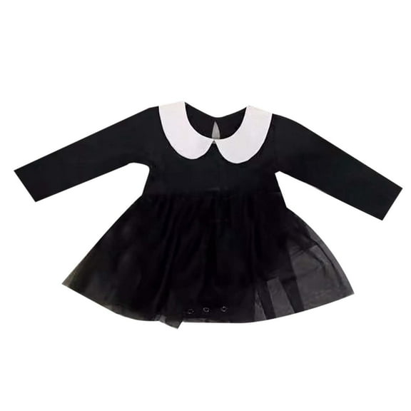 XIYON Girls Romper Girls Halloween Peter Pan Collar Long Sleeve Dress Black Long Dress Baby Boy Girl Halloween Clothes 6-12 Months