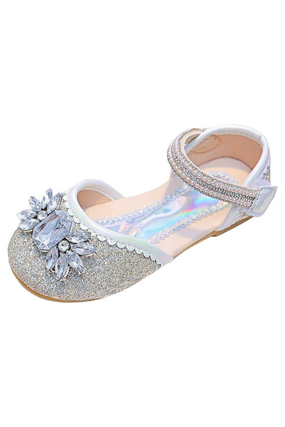 Girls Sandals Fashion New Pattern Cute Bright Diamond Decoration Versatile Flat Bottom Comfortable Hook Loop Princess Shoes Summer Beach Outdoor