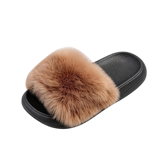 XIYON Girls Slippers Kids Fuzzy Open Toe House Shoes Warm Winter Slip On Cozy Bedroom Slippers