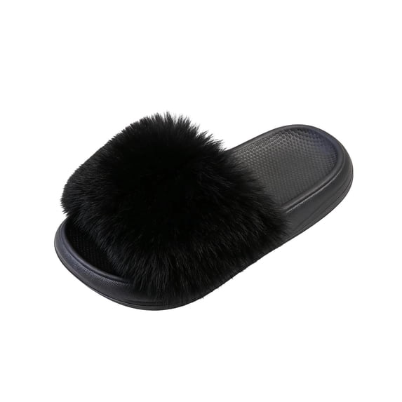XIYON Girls Slippers Kids Fuzzy Open Toe House Shoes Warm Winter Slip On Cozy Bedroom Slippers