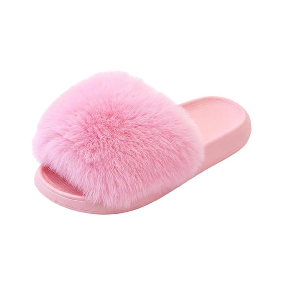 XIYON Girls Slippers Kids Fuzzy Open Toe House Shoes Warm Winter Slip On Cozy Bedroom Slippers