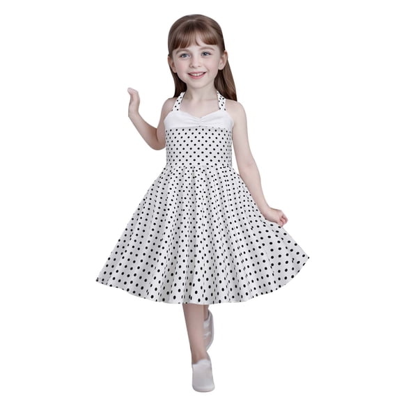 XIYON Girls Summer Dress Kids Girls Polka Dot Vintage Children's Dress Princess Sundress Vacation Outfits