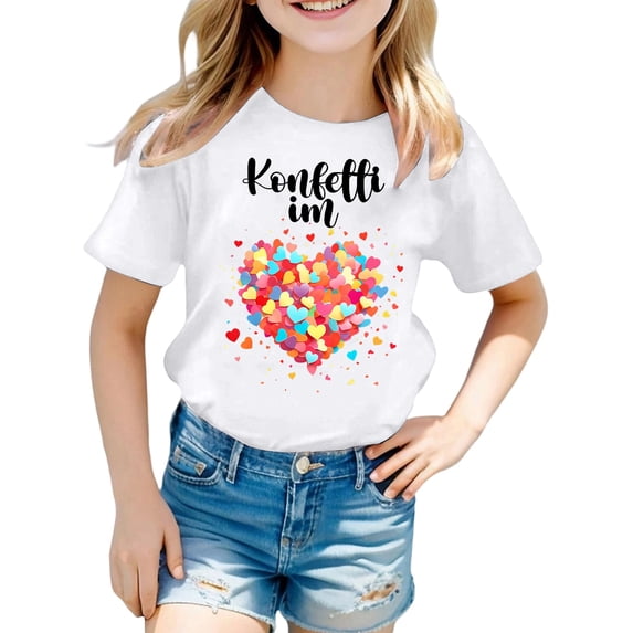 XIYON Girls T Shirts Girl Casual Short Sleeve T Shirt With Print Crew Neck Tee For Kids Comfort Daily Wear Comfortable Tee Shirt 12-14 Years