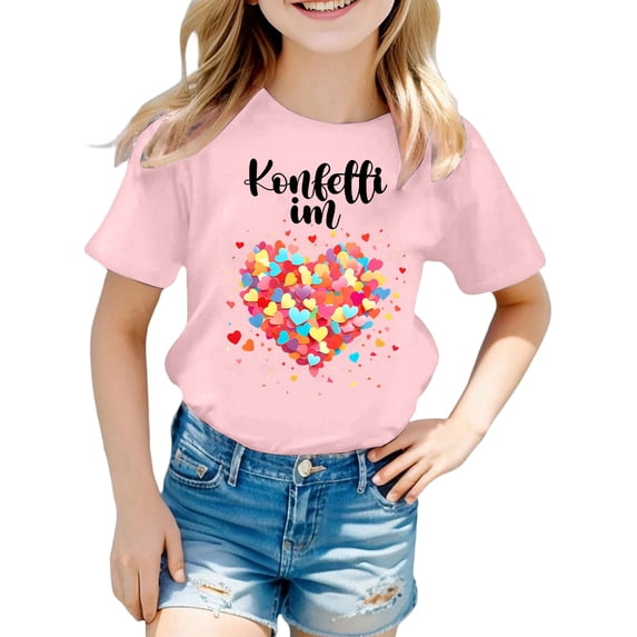 XIYON Girls T Shirts Girl Casual Short Sleeve T Shirt With Print Crew Neck Tee For Kids Comfortable Daily Wear Classic Fashion Girls Tops 9-10 Years