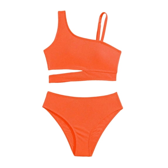 XIYON Girls' Two-Piece Bikini Sets Girls 2 Piece Swimsuit Solid Color Tankini Bikini Summer Beach Play Swimwear Bathing Suit For Girls Vacation Outfits