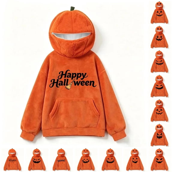 XIYON Halloween Hoodies For Women Cute Pumpkin Oversized Hooded Sweatshirt Long Sleeve Cozy Plush Pocket Orange Hoodie Halloween Parties Fashion Outfits Clothes