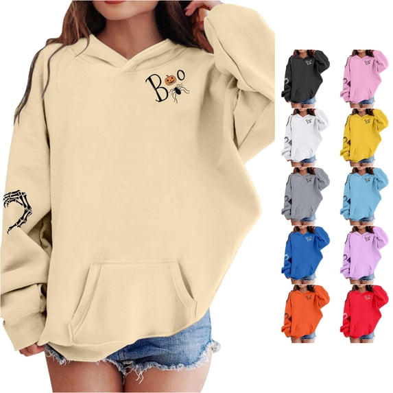 XIYON Hoodies For Girls Halloween Cute Printed Long Sleeve Hooded Sweatshirt Soft Warm Kids Toddler Casual Fall Pullover Hoodie Hallowmas 1-2 Years