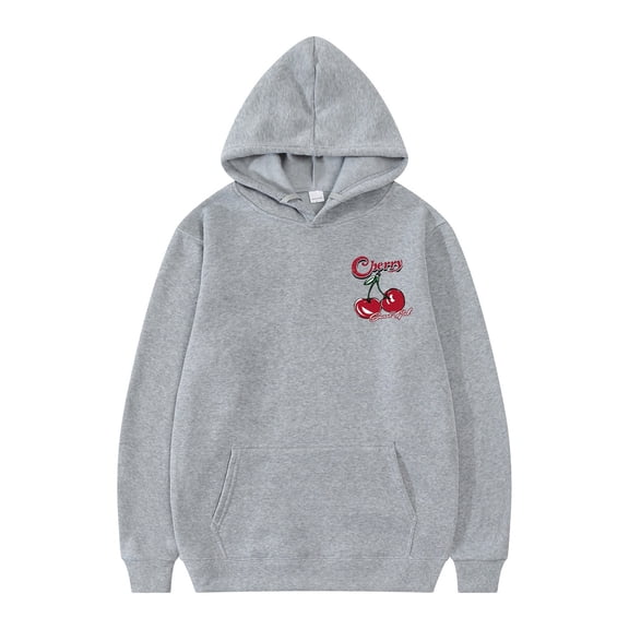 XIYON Hoodies For Men Hoodie Cherry Pattern Pullover Long Sleeve Drawstring Casual Hoodie Sweatshirt Vintage Streetwear