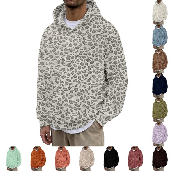 XIYON Hoodies for Men Casual Leopard Print Hoodie Sweatshirt Relaxed Fit Cozy Pullover Classic Fall Winter